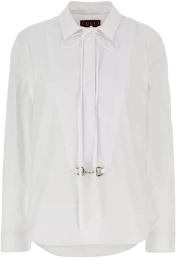 Gucci Women's White Front Tie Detail Long Sleeves Shirt