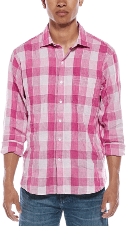 Tommy Bahama Men's Pink Barbados Breeze Beach Day Check Linen-Blend Shirt