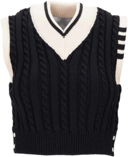 Thom Browne Women's Blue Classic Baby Cable V Neck Pullover Vest