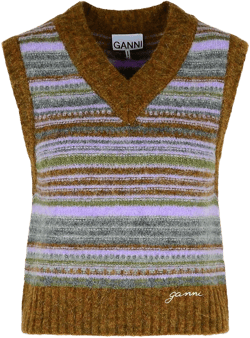 Ganni Women's Gray Striped V-Necked Vest