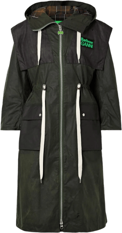 Barbour Women's Black Ganni Hooded Checked Waxed-Organic Cotton Jacket