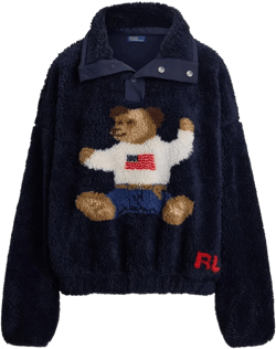 Polo Ralph Lauren Women's Blue Polo Bear Fleece-Texture Polo Sweatshirt