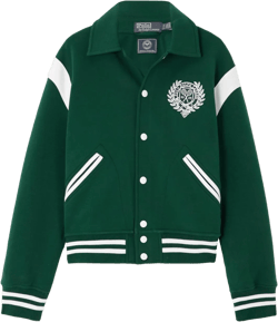 Polo Ralph Lauren Women's Green Wimbledon Striped Embroidered Cotton-Blend Jersey Bomber Jacket