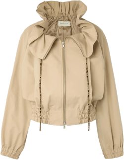 Dries Van Noten Women's Natural Cropped Ruffled Cotton-Canvas Jacket
