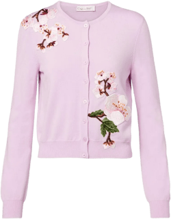 Oscar de la Renta Women's Pink Floral-Applique Virgin Wool Cardigan