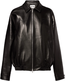 Miu Miu Women's Black Logo Leather Jacket