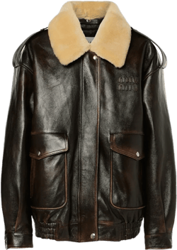 Miu Miu Women's Black Logo Faux Shearling-Trimmed Leather Jacket