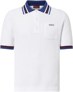 Gucci Men's White Lido Logo-Jacquard Striped Open-Knit Cotton Polo Shirt