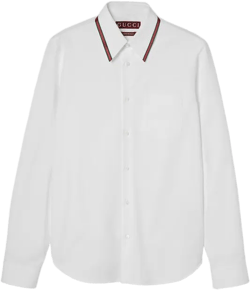 Gucci Men's White Oxford Cotton Shirt With Web