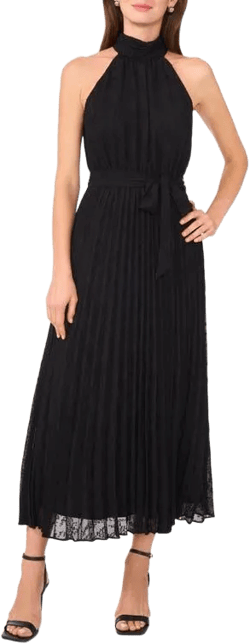 Halogen® Women's Black Pleated Tie Waist Maxi Dress