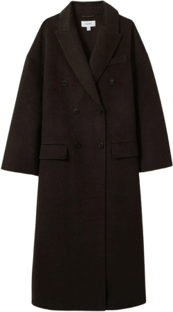 Reiss Women's Black Lara Chocolate Wool Blend Herringbone-Twill Coat
