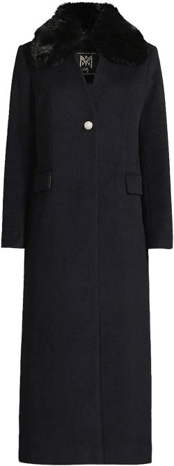 MILLY Women's Black Faux Fur Collar Wool-Blend Coat