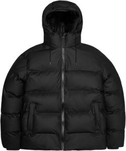 RAINS Alta Puffer Jacket - Waterproof Winter Coat, Insulated Hood, Lightweight, Fleece Pockets, Warm for Cold Weather Medium Black