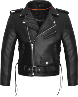 Men&#39;s Premium Classic Police Style Motorcycle Black Leather Jacket w/ Conceal Carry, Side lace and Removeable Quilted Liner