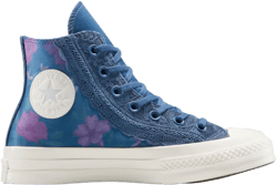 Converse Women's Blue Chuck 70 Floral Satin Iconic Taylor Ankle Patch And Signature All Star License Plate For