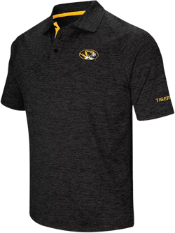 Men's Heathered Black Missouri Tigers Down Swing Raglan Polo Shirt