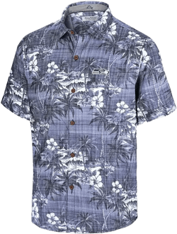 Men's College Navy Seattle Seahawks Coconut Point Isla Palmetta Camp Button-Up Shirt