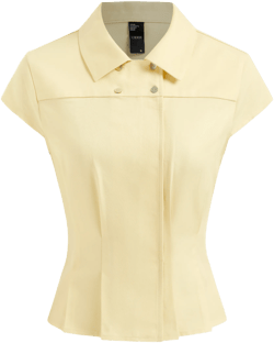 Cotton-blend Collar Button Pleated Short Sleeve Blouse
