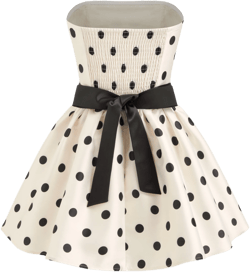Polka Dot Ruffle Bowknot Shirred Bandeau Mini Dress