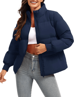 YUCOLEN Women's Winter Windproof Warm Down Jackets Lightweight Water-Resistant Quilted Padded Puffer Jackets with Pockets Medium Navy