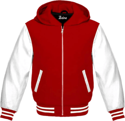 Zaine Enterprises Varsity Hoodie Letterman Letterman Bomber Wool & Genuine Orange Leather Sleeves Zipper Jacket 5X-Large Red - White