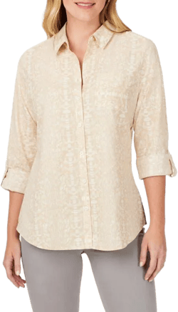 Foxcroft Women's White Zoey Abstract Print Cotton Button-Up Shirt