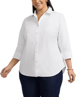 Foxcroft Plus Margie 3/4 Sleeved Pinpoint Oxford Shirt