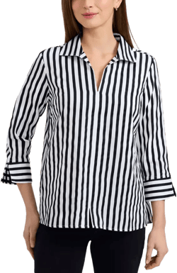 Foxcroft Agnes Long Sleeve Striped Cotton Shirt