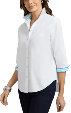 Foxcroft Margie 3/4 Sleeved Pinpoint Oxford Shirt  