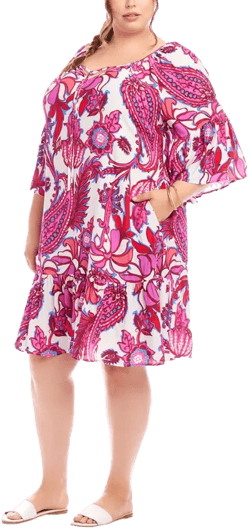 Karen Kane Paisley Flared Sleeve Ruffe Hem Dress