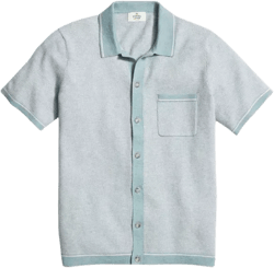 Marine Layer Wyatt Cotton, Nylon & Merino Wool Tipped Sweater Knit Regular Fit Button Down Shirt
