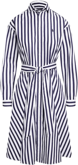 Polo Ralph Lauren Belted Striped Cotton Shirt Dress