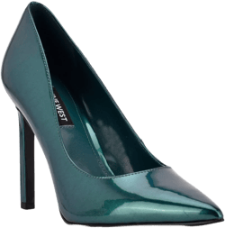 NINE WEST Womens Green Iridescent Padded Tatiana Pointed Toe Stiletto Slip On Dress Pumps Shoes 5 M