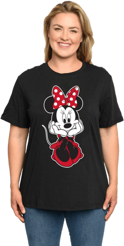 Minnie Mouse T-Shirt Sitting Black Disney Women's Plus Size Graphic Tee