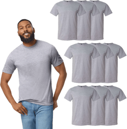 Gildan Men's Softstyle T-Shirt| Heather Grey Short Sleeve Tee Crewneck, 100% Soft Cotton Shirt Pack-9 Size-S