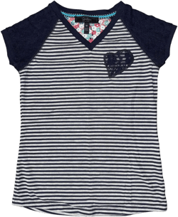 Jessica Simpson Big Girl's Blue Striped Shirt with Lace Overlay (Medium 10/12)