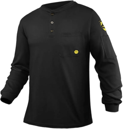 PTAHDUS FR Shirts for Men, 5.5oz Flame Resistant Shirts Long Sleeve for Summer, CAT2/HRC2 100% Cotton Lightweight Welding Shirts(Black,4X-Large)