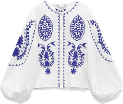 Zara BLOUSE WITH CONTRASTING EMBROIDERY