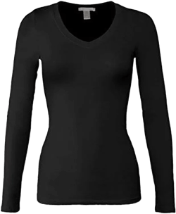 Bozzolo Bozzol+G7:G21o Women's RT1201 Basic V-Neck Long Sleeves T Shirt Black L