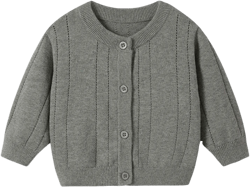 Girls Boys Cardigan Long Sleeve Crochet Hollow Out Knit Tops Kids Basic Crewneck Sweater Button Front Cardigan Shrugs Gray 3-4T