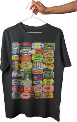 Retro tinned fish shirt, Sardine can shirt, Vintage food labels, Fish t-shirt, Quirky gift, Seafood lover, Foodie apparel, Food pun tee