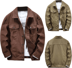 safuny Jean Denim Jacket for Men Clearance Fashion Turn-down Collar Down Button Cardigan Have Pockets Jacket Christmas Long Sleeve Casual Outwear Work Sports Army Green M