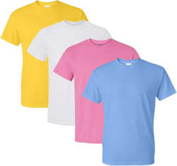 Gildan - DryBlend T-Shirt For Men, 50/50 Cotton/Polyester Bulk Tee, Assorted Short Sleeve Crewneck Plain Tees, Multi Pack Solid T-shirts (Bright Color 4 Pack, L)