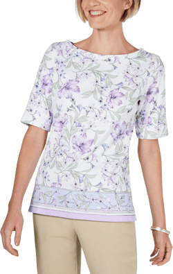 Karen Scott Floral-Print Boat-Neck Top Purple Bliss XS