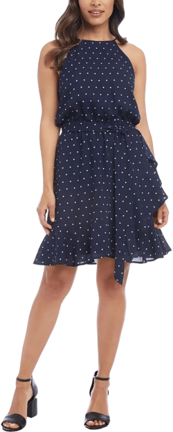 Karen Kane Womens Polka Dot Ruffled Wrap Dress Navy L