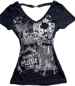 NOBRAND Black Letter Goth Sexy Gothic Graphic T-shirt Vintage Women's 90s Clothes Y2k Crop Top Streetwear Tshirts Subculture Tees Punk