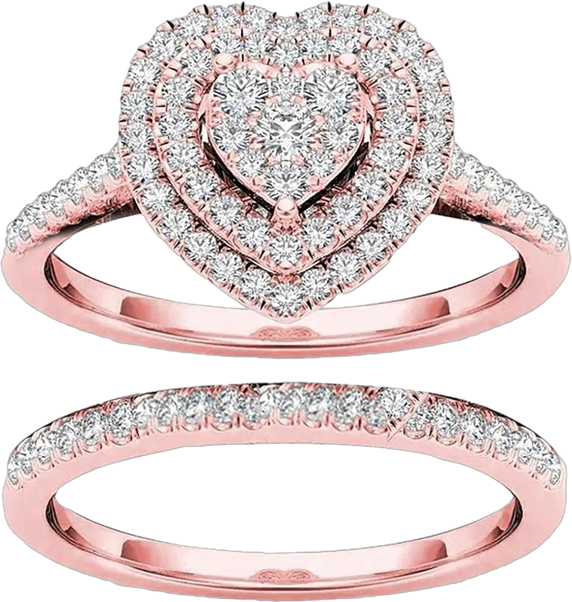 2PCS Heart Stackable Rings for Women Cubic Zirconia Promise Rings Stackable Wedding Party Bands Rings Jewelry Gifts Rose Gold 10