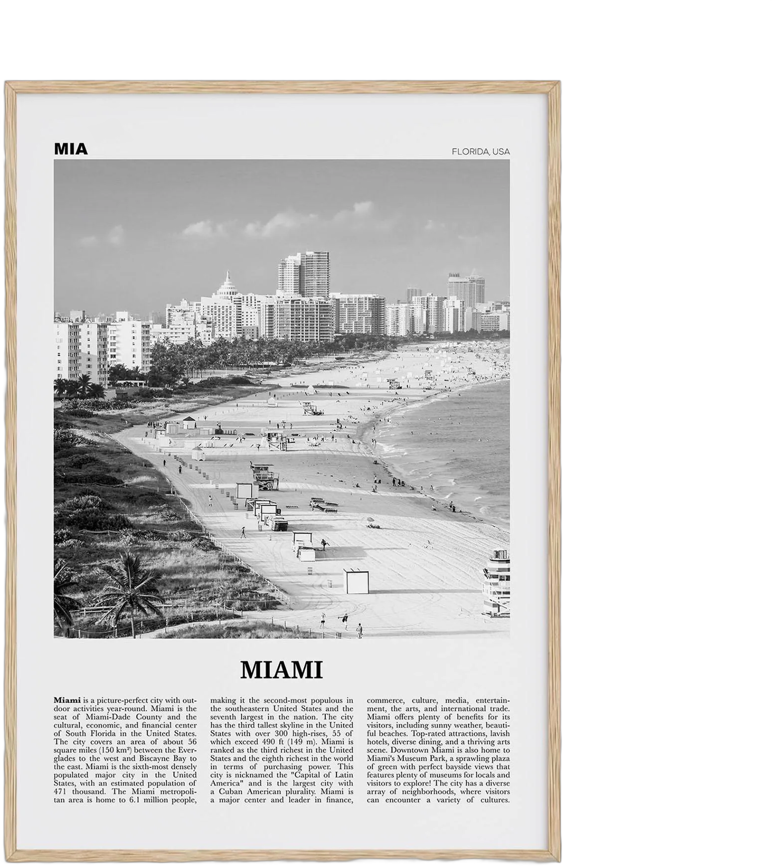 Miami Print Black and White No 1, Miami Wall Art, Miami Poster, Miami Photo, Miami Wall Decor, Miami Beach, Florida, USA, United States