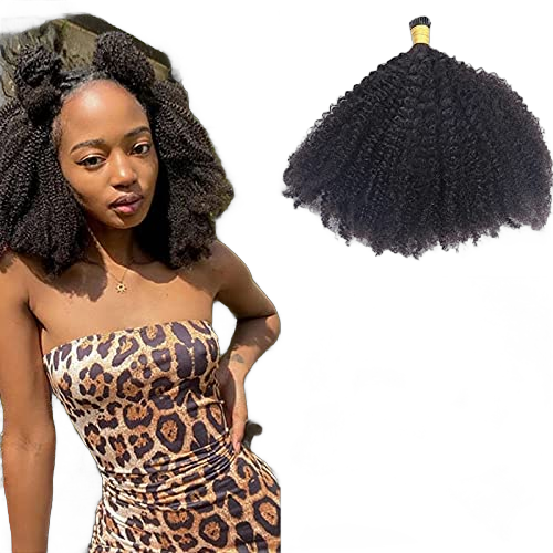 Mongolian Afro Kinky Curly I Tip Hair Extensions 4B 4C I Tips Microlinks Virgin Hair Extensions For Black Women Kinky Bulk Hair (14inch) 14 Inch
