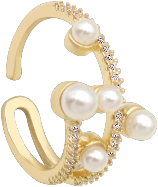 Vintage Crystal Pearl Rings for Women - Stacking Promise Pearl Adjustable Open Finger Ring Trendy Personality Statement Jewelry Gifts B
